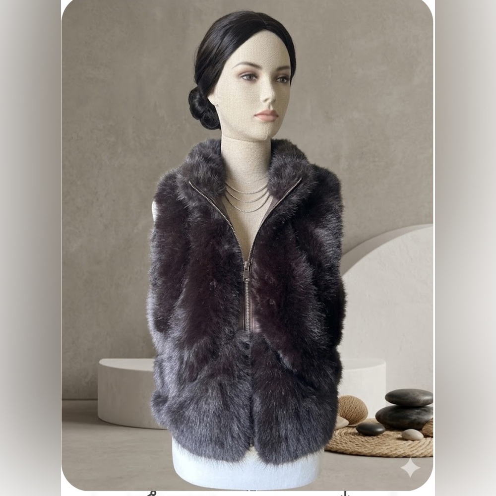 NWT Adrienne Landau Brown Chocolate Faux Fur Zip-Up Vest fully lined Size S